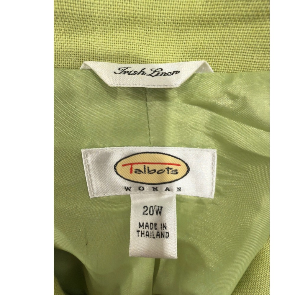 Talbots Woman Lime Green 100% Irish Linen Button Front Blazer Jacket 20W - Picture 3 of 11